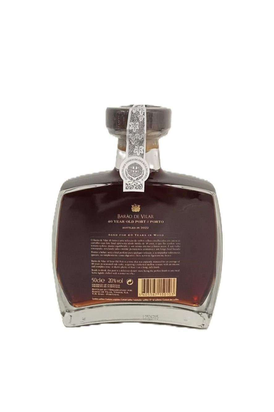 Contra-rótulo Porto Barão de Vilar 40 Anos com informações técnicas
