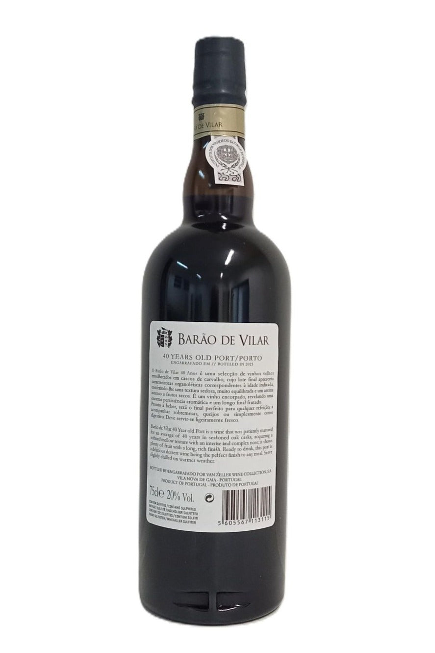 Contra-rótulo Porto Tawny 30 Anos Barão de Vilar com características
