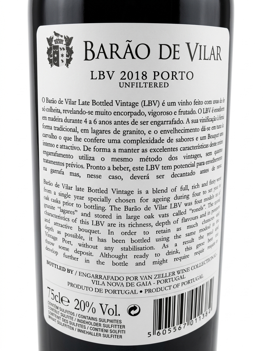 Contra Rótulo Barão de Vilar Porto LBV 2018 — Late Bottled Vintage, Douro, 20% vol, 75cl
