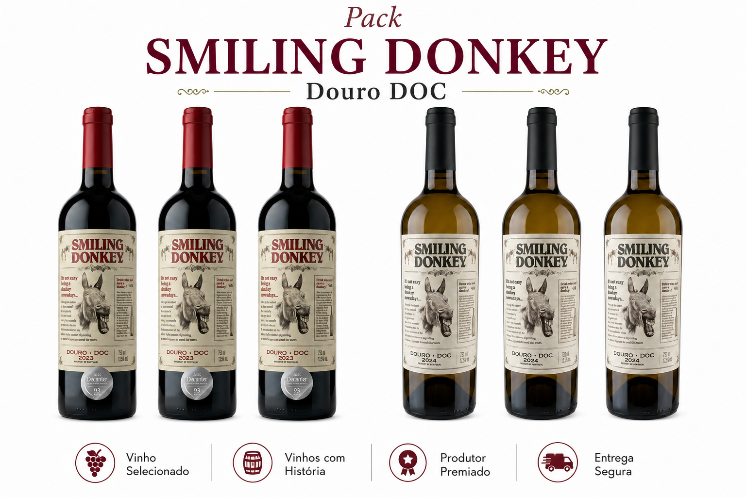 Pack Smiling Donkey – Douro DOC | 6 Garrafas (3x Tinto 2023 + 3x Branco 2024)